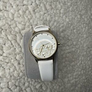 Nine West White Strap Watch with Gold Case and Floral Dial